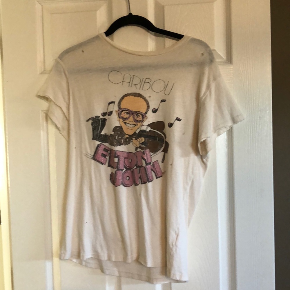 MadeWorn Elton John Caribou Graphic Tee in White with Pink & Yellow
